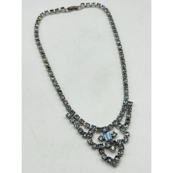 Vintage blue glass rhinestone collar necklace - Picture 5 of 6
